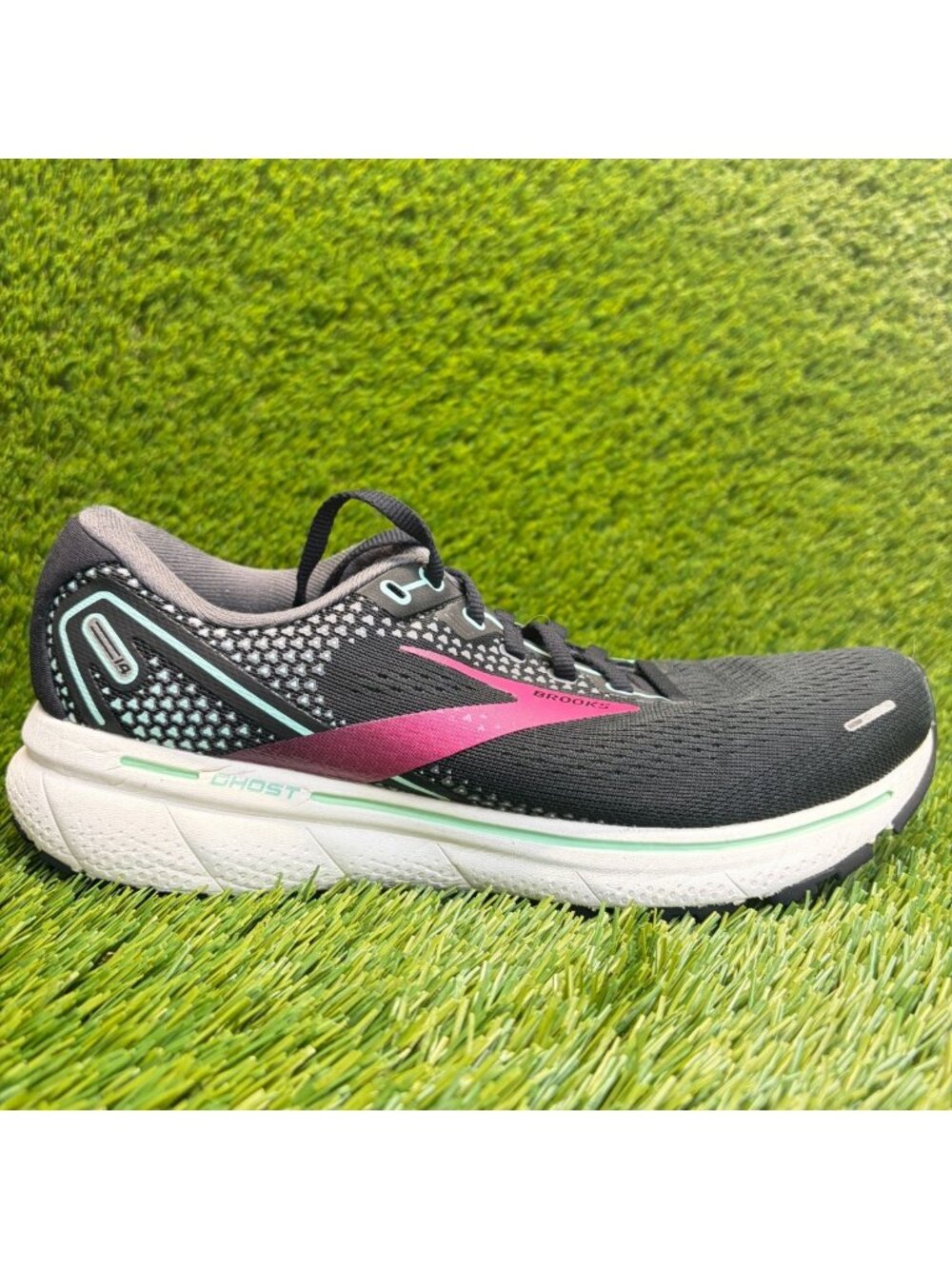 Brooks Ghost 14 Womens Size 9 Black White Pink Walking Running Shoes Sneakers